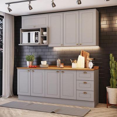 Cozinha Compacta Amy 5 Peças 8 Portas 3 Gavetas MDF 200 cm Cinza