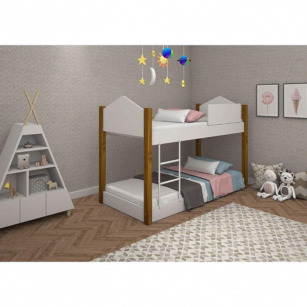 Beliche Infantil Luiza Branco Mel Com Pés E Dois Colchões - 1