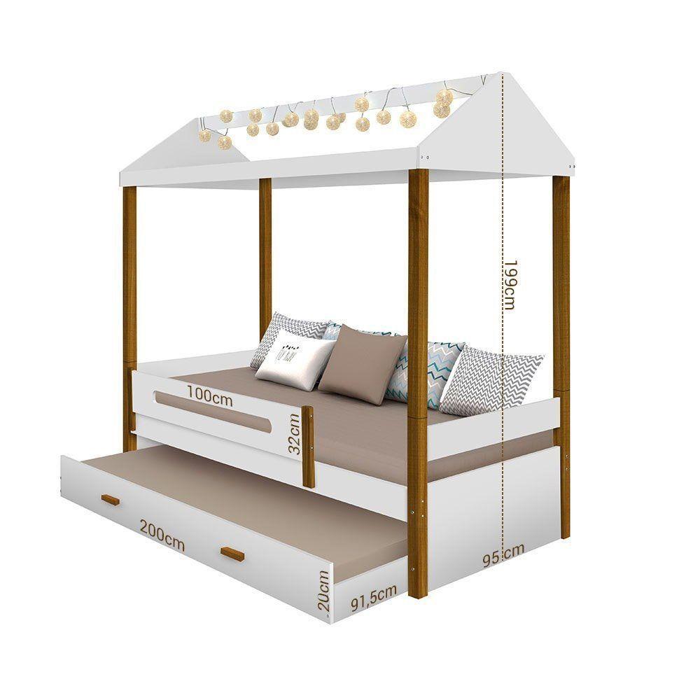 Cama Casa Branco Mel Com Cordão De Luzes Led E Cama Auxiliar - 2