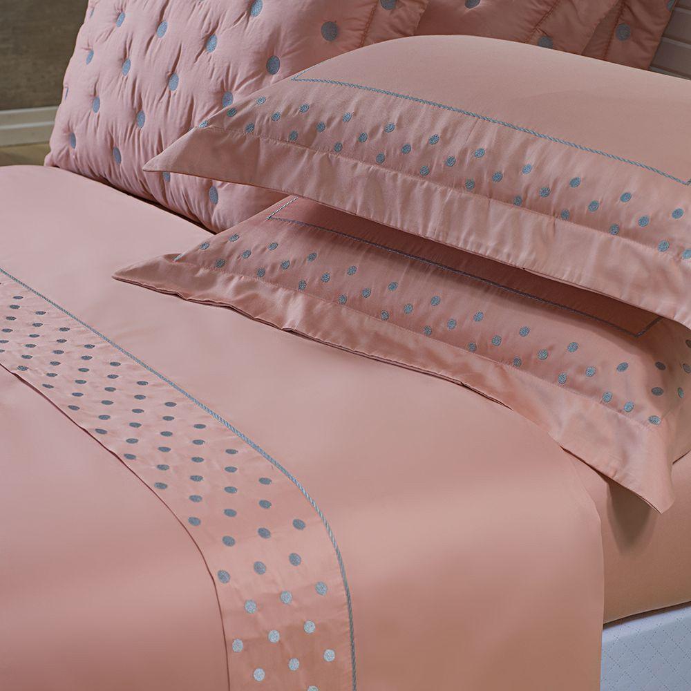 Jogo Cama Lençol Garland King Bordado 100% Algodão Acetinado 400 Fios 4 Peças - Rosê E Cinza - 1