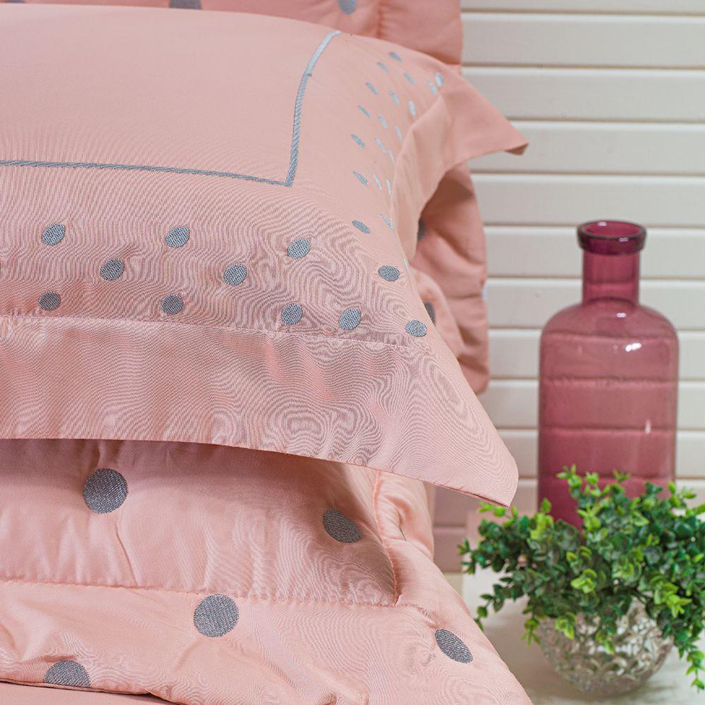 Jogo Cama Lençol Garland King Bordado 100% Algodão Acetinado 400 Fios 4 Peças - Rosê E Cinza - 2