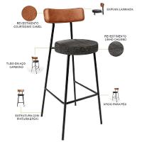 Kit 03 Banquetas Alta Cozinha Sala De Jantar Milão L02 Couríssimo Camel Linho Chumbo - 5