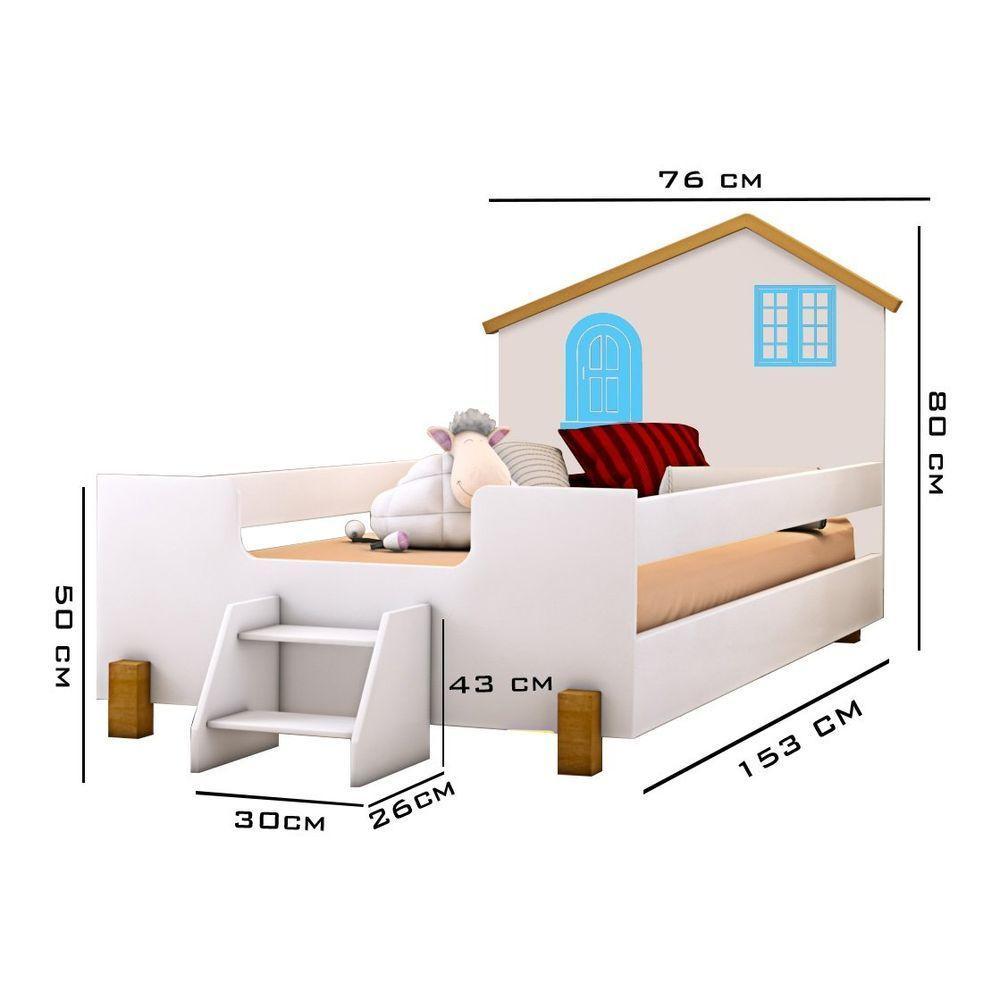 Cama Infantil Casinha Branco Mel E Azul Com 2 Luminárias - 5