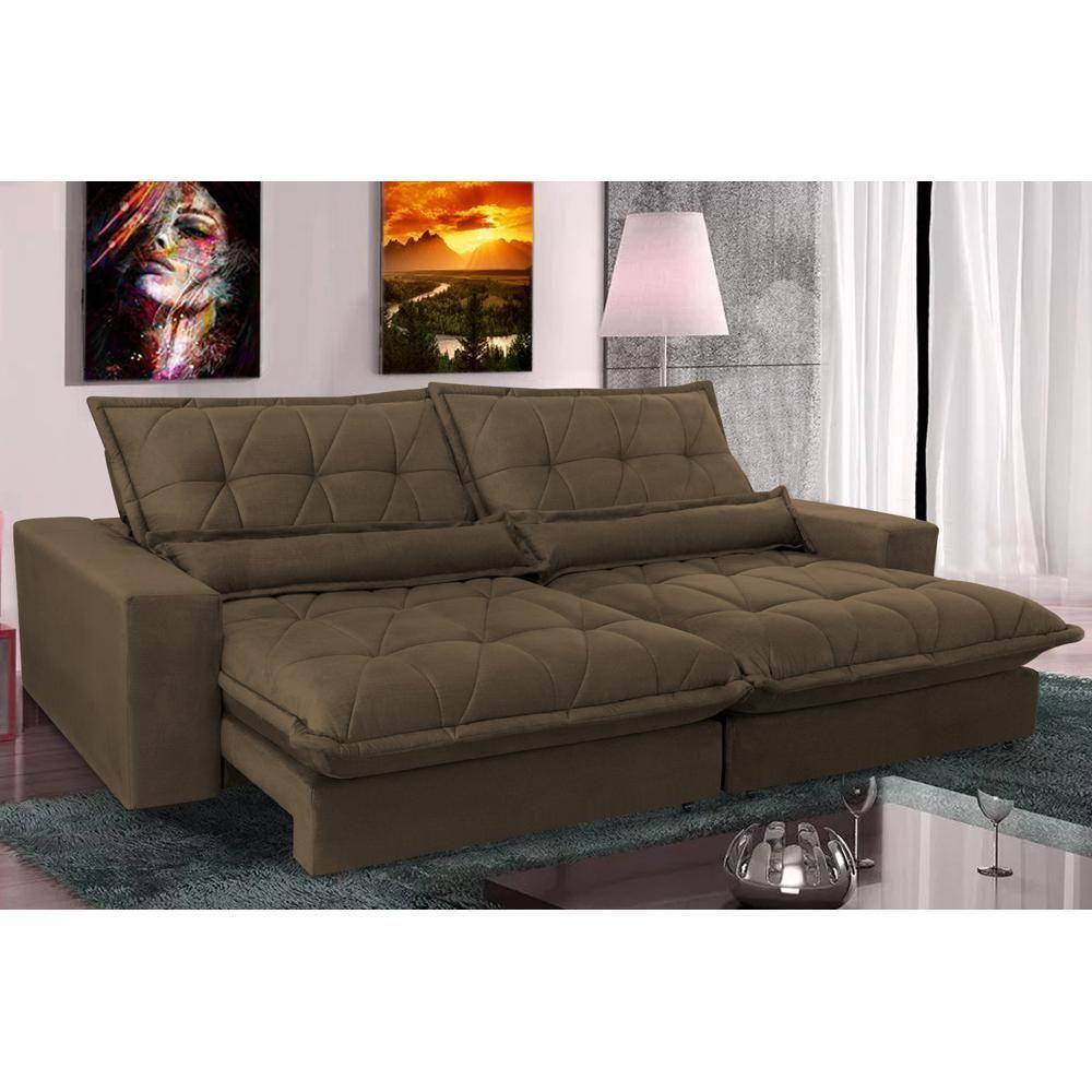 Sofa Retrátil E Reclinável 2,12m Com Molas Ensacadas Cama Inbox Soft Tecido Suede Café - 1