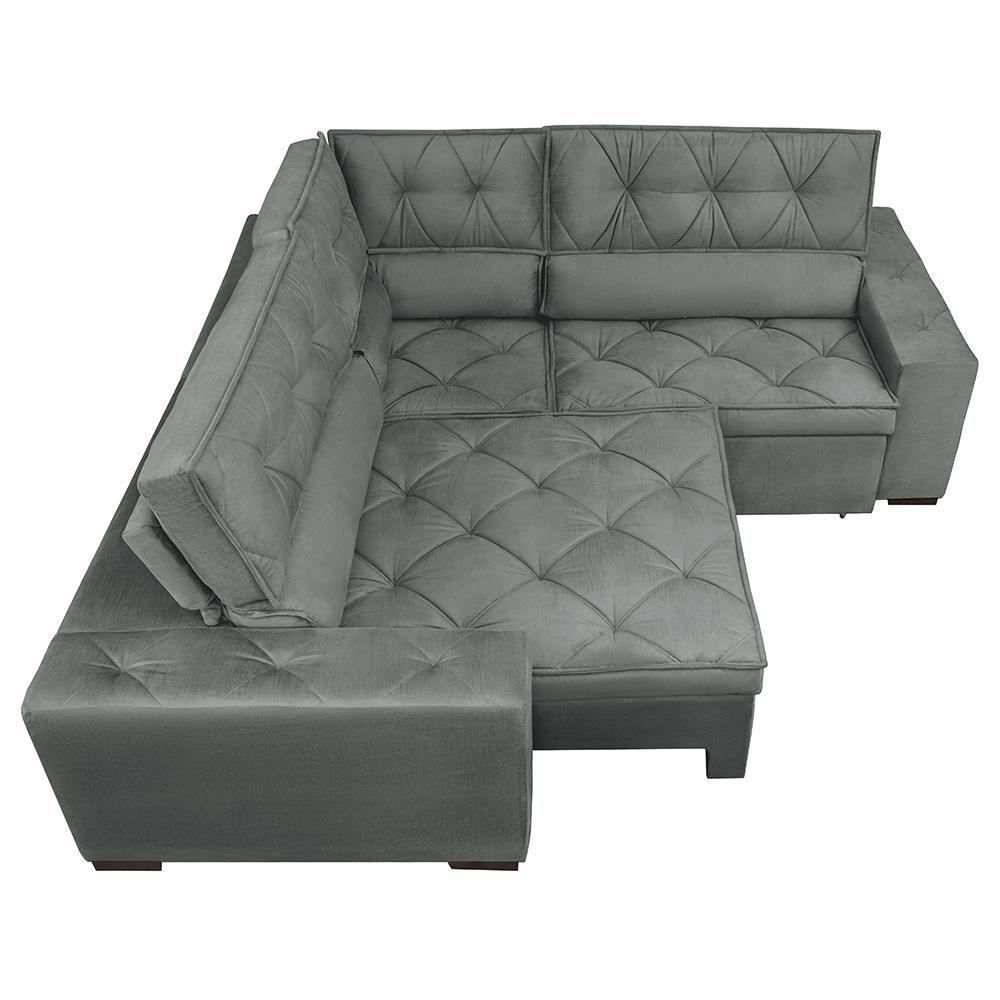 Sofa De Canto Retrátil E Reclinável Com Molas Cama Inbox Austin 2,40m X 2,40m Suede Velusoft Cinza - 4