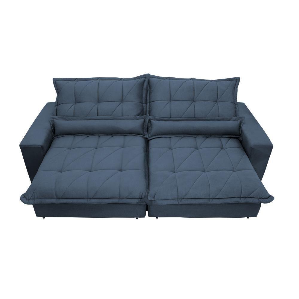 Sofa Retrátil E Reclinável 2,32m Com Molas Ensacadas Cama Inbox Soft Tecido Suede Azul - 4