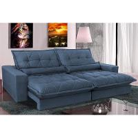 Sofa Retrátil E Reclinável 2,32m Com Molas Ensacadas Cama Inbox Soft Tecido Suede Azul - 1