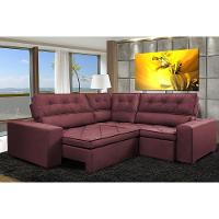 Sofa De Canto Retrátil E Reclinável Com Molas Cama Inbox Austin 2,20m X 2,20m Suede Velusoft Vinho - 1