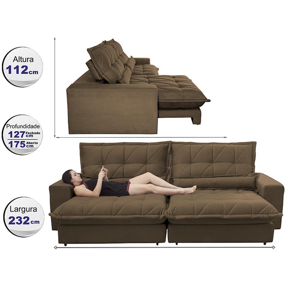 Sofa Retrátil E Reclinável 2,32m Com Molas Ensacadas Cama Inbox Soft Tecido Suede Café - 7