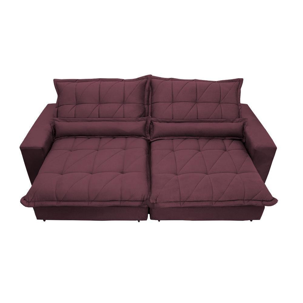 Sofa Retrátil E Reclinável 2,12m Com Molas Ensacadas Cama Inbox Soft Tecido Suede Vinho - 4