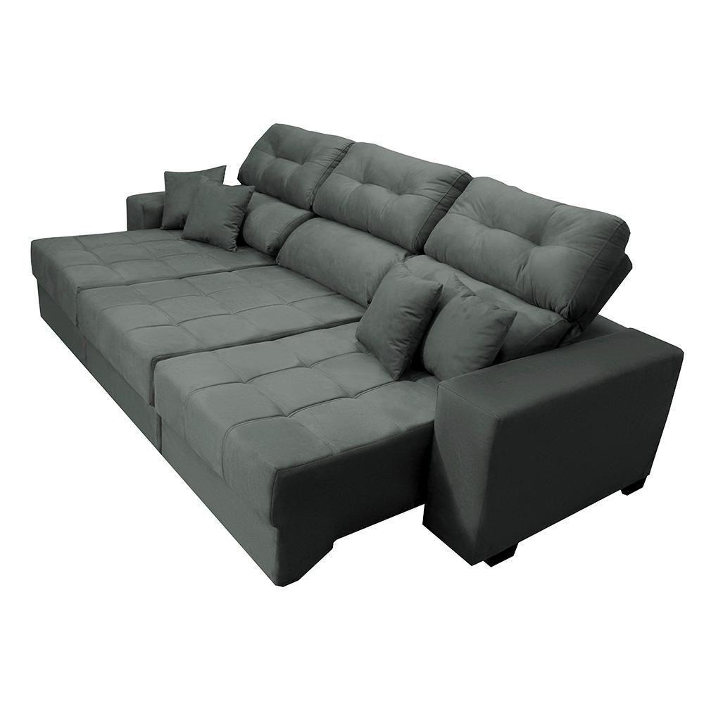 Sofá Retrátil E Reclinável Cama Inbox Diamond 2,25m Tecido Suede Velusoft Cinza - 2