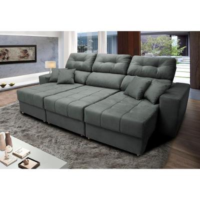 Sofá Retrátil E Reclinável Cama Inbox Diamond 2,25m Tecido Suede Velusoft Cinza