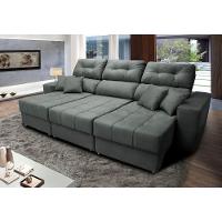 Sofá Retrátil E Reclinável Cama Inbox Diamond 2,25m Tecido Suede Velusoft Cinza - 1