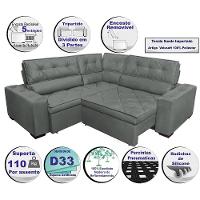 Sofa De Canto Retrátil E Reclinável Com Molas Cama Inbox Austin 2,50m X 2,50m Suede Velusoft Cinza - 6