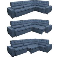 Sofa De Canto Retrátil E Reclinável Com Molas Cama Inbox Austin 3,65x2,54 Ou 2,54x3,65 Velusoft Azul - 3