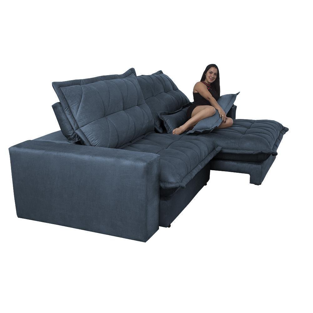 Sofa Retrátil E Reclinável 2,52m Com Molas Ensacadas Cama Inbox Soft Tecido Suede Azul - 3