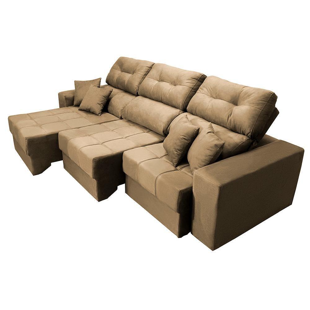 Sofá Retrátil E Reclinável Cama Inbox Diamond 2,52m Tecido Suede Velusoft Castor - 3