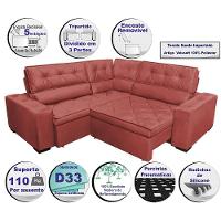 Sofa De Canto Retrátil E Reclinável Com Molas Cama Inbox Austin 2,40m X 2,40m Velusoft Vermelho - 6