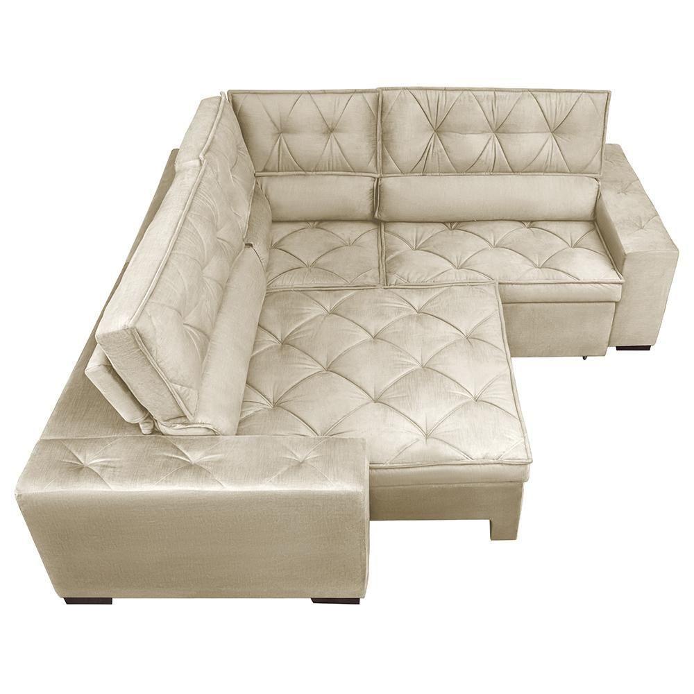 Sofa De Canto Retrátil E Reclinável Com Molas Cama Inbox Austin 2,50m X 2,50m Suede Velusoft Bege - 4