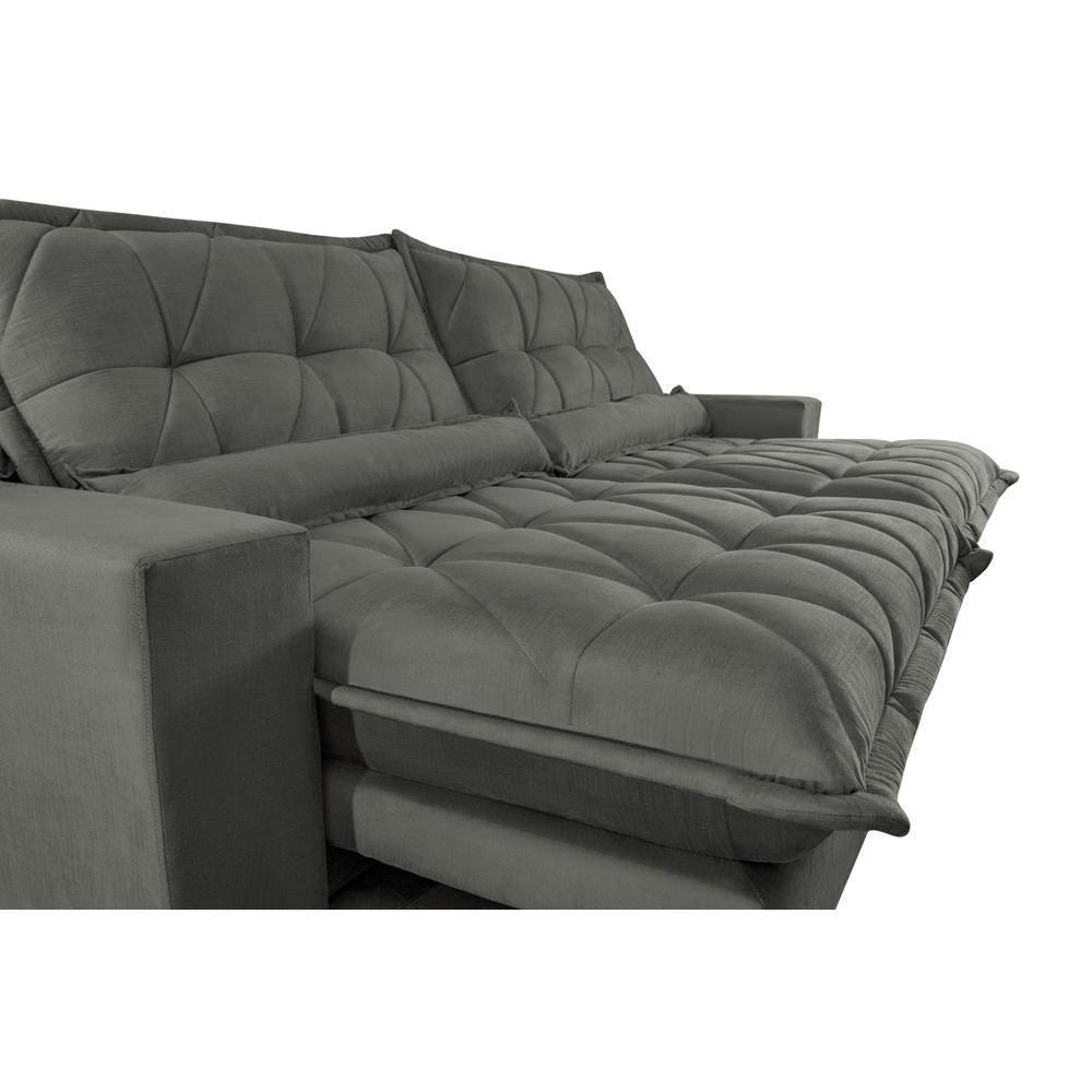 Sofa Retrátil E Reclinável 2,52m Com Molas Ensacadas Cama Inbox Soft Tecido Suede Cinza - 5