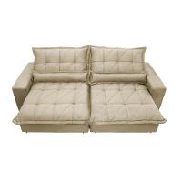 Sofa Retrátil E Reclinável 2,52m Com Molas Ensacadas Cama Inbox Soft Tecido Suede Bege