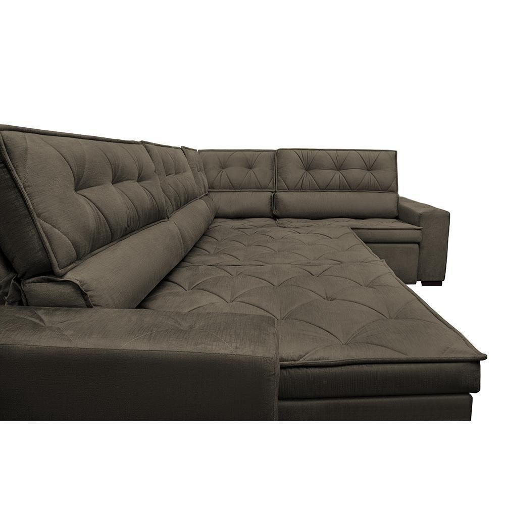 Sofa De Canto Retrátil E Reclinável Com Molas Cama Inbox Austin 3,85x2,64 Ou 2,64x3,85 Velusoft Café - 6