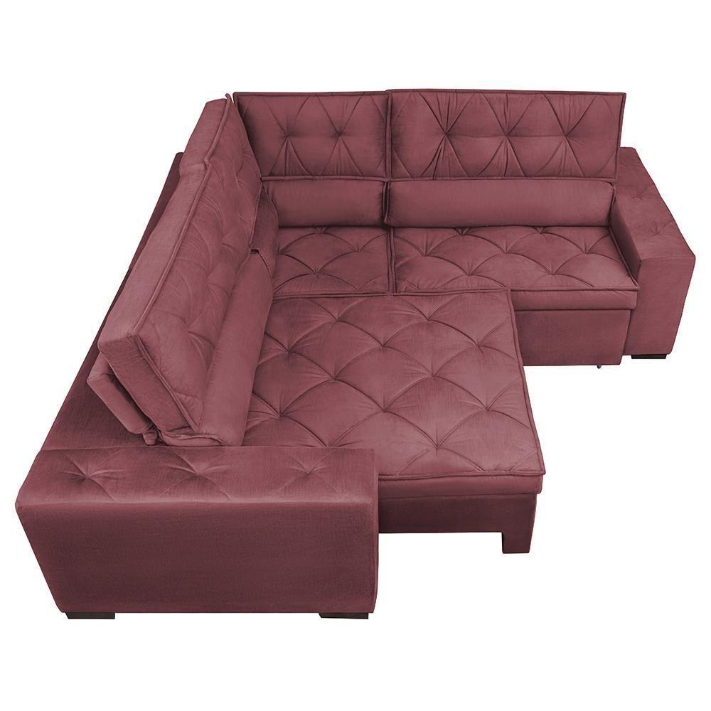 Sofa De Canto Retrátil E Reclinável Com Molas Cama Inbox Austin 2,30m X 2,30m Suede Velusoft Vinho - 4