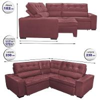 Sofa De Canto Retrátil E Reclinável Com Molas Cama Inbox Austin 2,30m X 2,30m Suede Velusoft Vinho - 7
