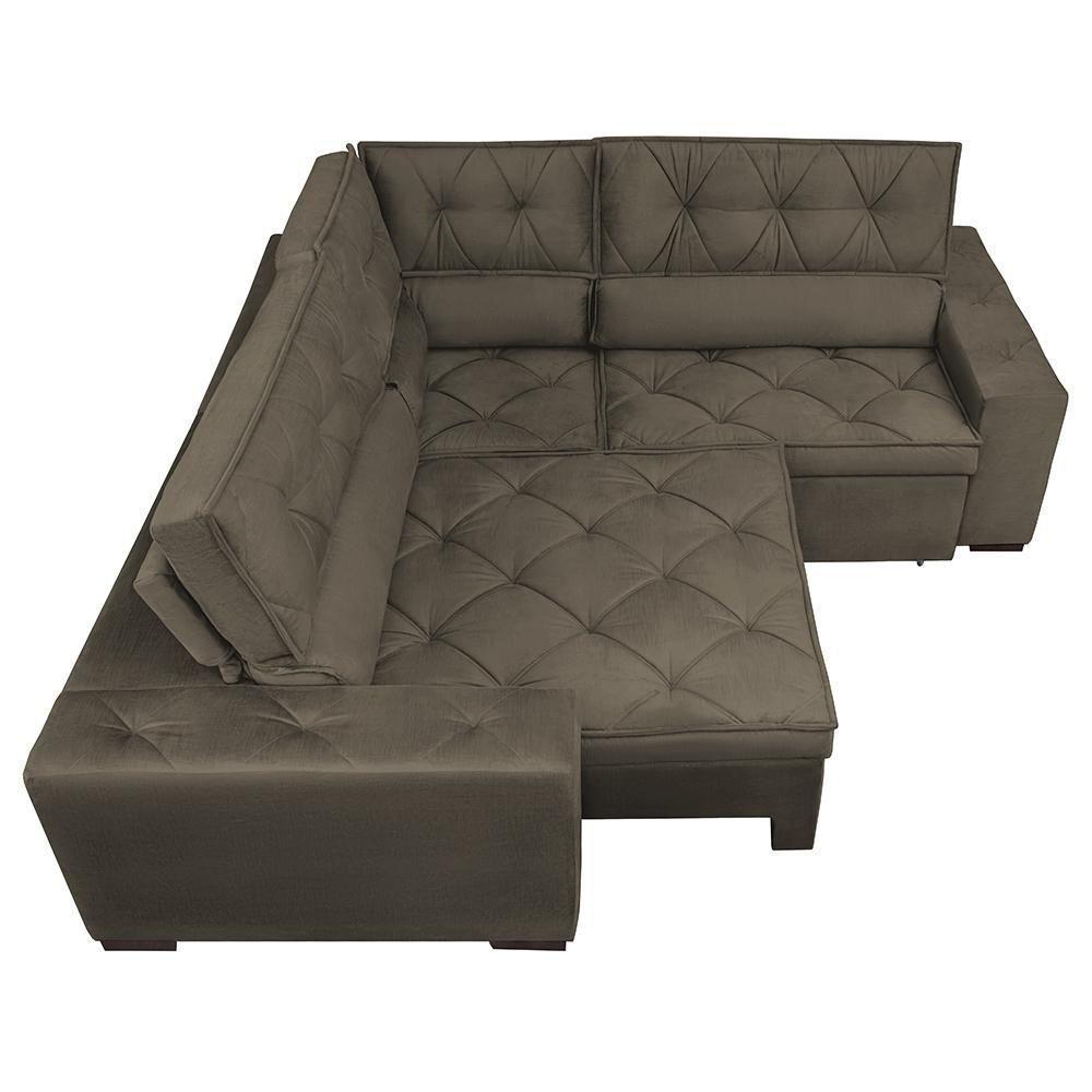 Sofa De Canto Retrátil E Reclinável Com Molas Cama Inbox Austin 2,60m X 2,60m Suede Velusoft Café - 4