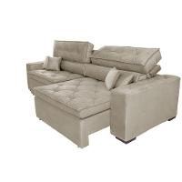 Sofá Austin 2,42m Retrátil, Reclinável Com Molas No Assento E Almofadas, Tecido Suede Bege - 3