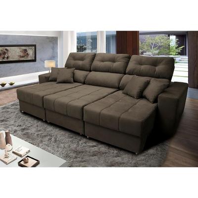 Sofá Retrátil E Reclinável Cama Inbox Diamond 2,52m Tecido Suede Velusoft Café