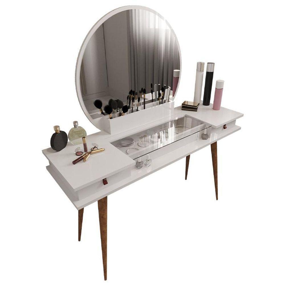 Penteadeira Diana Com 2 Gavetas Porta De Vidro E Nichos Branco Branco - 1