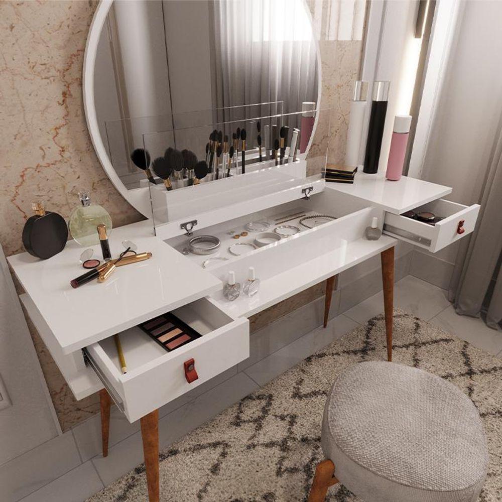 Penteadeira Diana Com 2 Gavetas Porta De Vidro E Nichos Branco Branco - 4