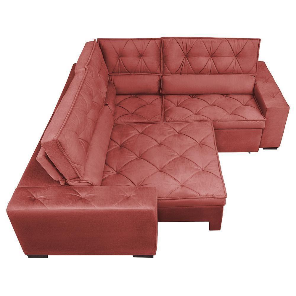Sofa De Canto Retrátil E Reclinável Com Molas Cama Inbox Austin 2,50m X 2,50m Velusoft Vermelho - 4