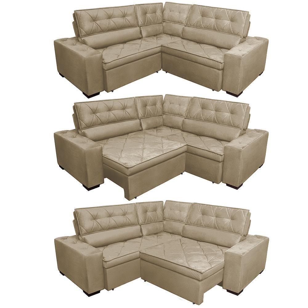 Sofa De Canto Retrátil E Reclinável Com Molas Cama Inbox Austin 2,70m X 2,70m Suede Velusoft Castor - 6