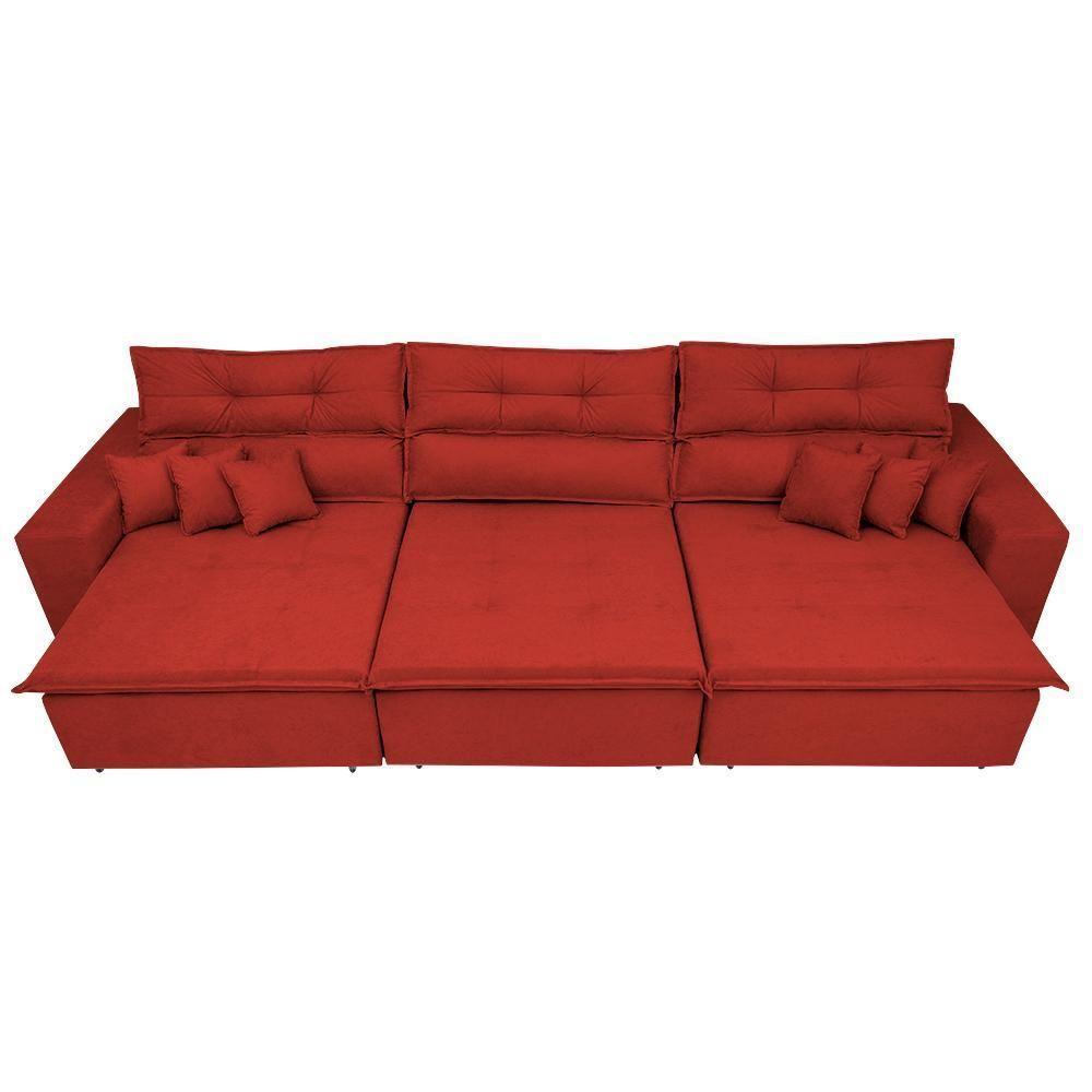 Sofá Cairo 3,82m Retrátil, Reclinável Tecido Suede Vermelho - 5