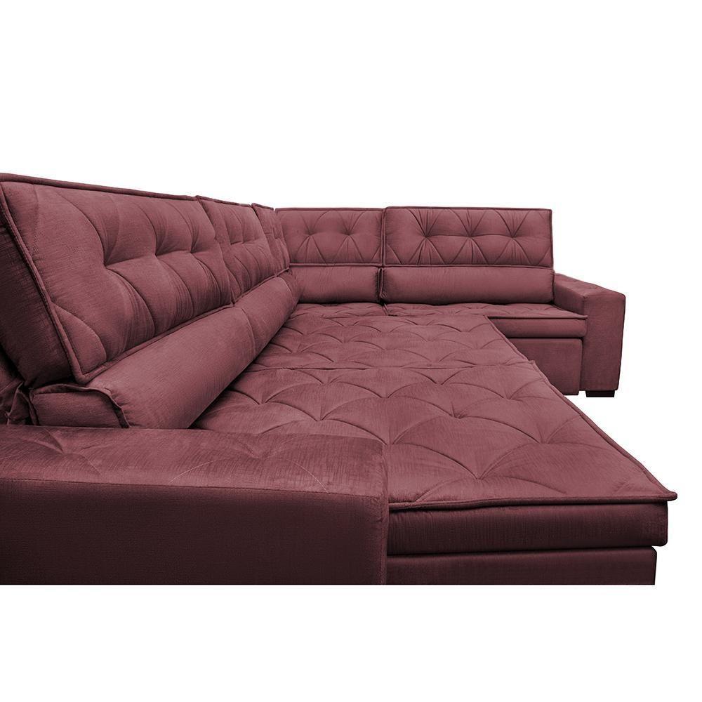 Sofa De Canto Retrátil E Reclinável De Molas Cama Inbox Austin 3,45x2,44 Ou 2,44x3,45 Velusoft Vinho - 6