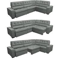 Sofa De Canto Retrátil E Reclinável De Molas Cama Inbox Austin 3,65x2,54 Ou 2,54x3,65 Velusoft Cinza - 3