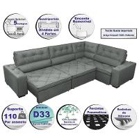 Sofa De Canto Retrátil E Reclinável De Molas Cama Inbox Austin 3,65x2,54 Ou 2,54x3,65 Velusoft Cinza - 7