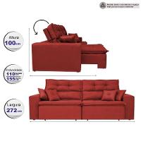 Sofá Cairo 2,72m Retrátil, Reclinável Tecido Suede Vermelho - 4