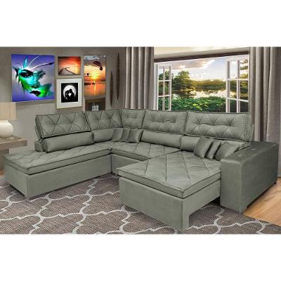 Sofa De Canto Retrátil E Reclinável Com Molas Cama Inbox Platinum Esquerdo 3,40x2,36 Suede Cinza