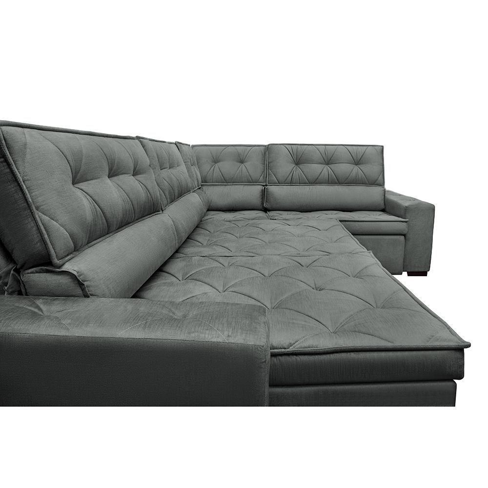 Sofa De Canto Retrátil E Reclinável De Molas Cama Inbox Austin 3,45x2,44 Ou 2,44x3,45 Velusoft Cinza - 6