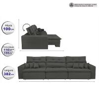 Sofá Cairo 3,82m Retrátil, Reclinável Tecido Suede Cinza - 8