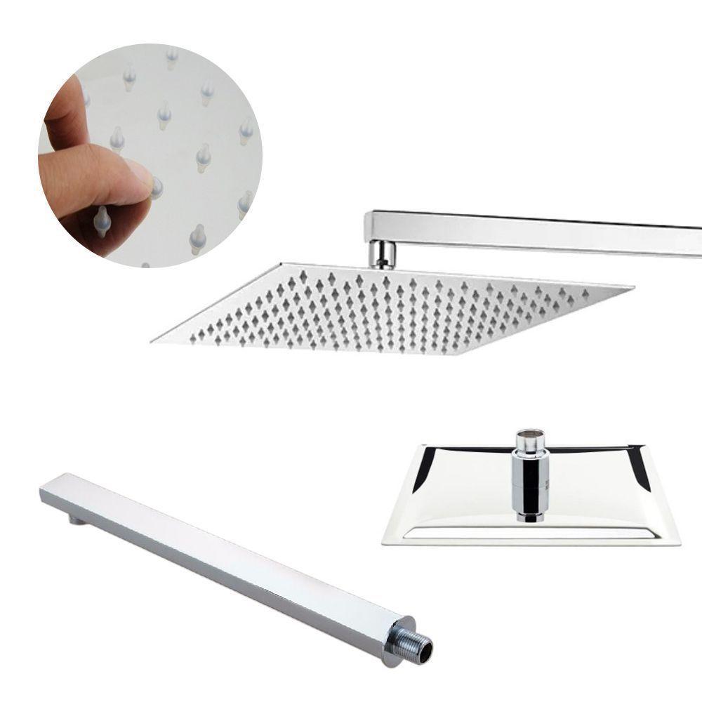 Chuveiro Inox Quadrado Ducha Slim Braço Suporte 20Cm Cromada - 3