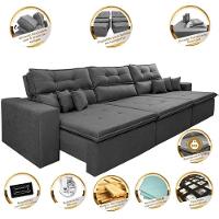 Sofá Cairo 3,52m Retrátil, Reclinável Tecido Suede Cinza Cama Inbox - 7