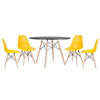 Mesa Redonda 120Cm Preto + 4 Cadeiras Amarelo