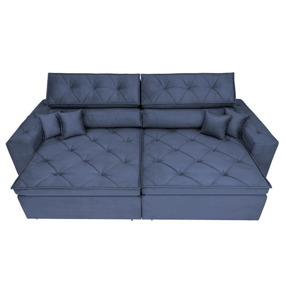Sofá Austin 3,02m Retrátil, Reclinável Com Molas No Assento E Almofadas, Suede Azul Cama Inbox - 6