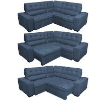 Sofa De Canto Retrátil E Reclinável Com Molas Cama Inbox Austin 2,30m X 2,30m Suede Velusoft Azul - 2