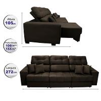Sofá Retrátil E Reclinável Cama Inbox Diamond 2,72m Tecido Suede Velusoft Café - 1