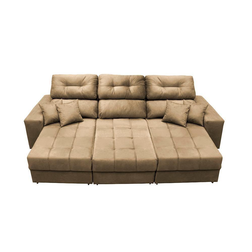 Sofá Retrátil E Reclinável Cama Inbox Diamond 2,72m Tecido Suede Velusoft Castor - 6